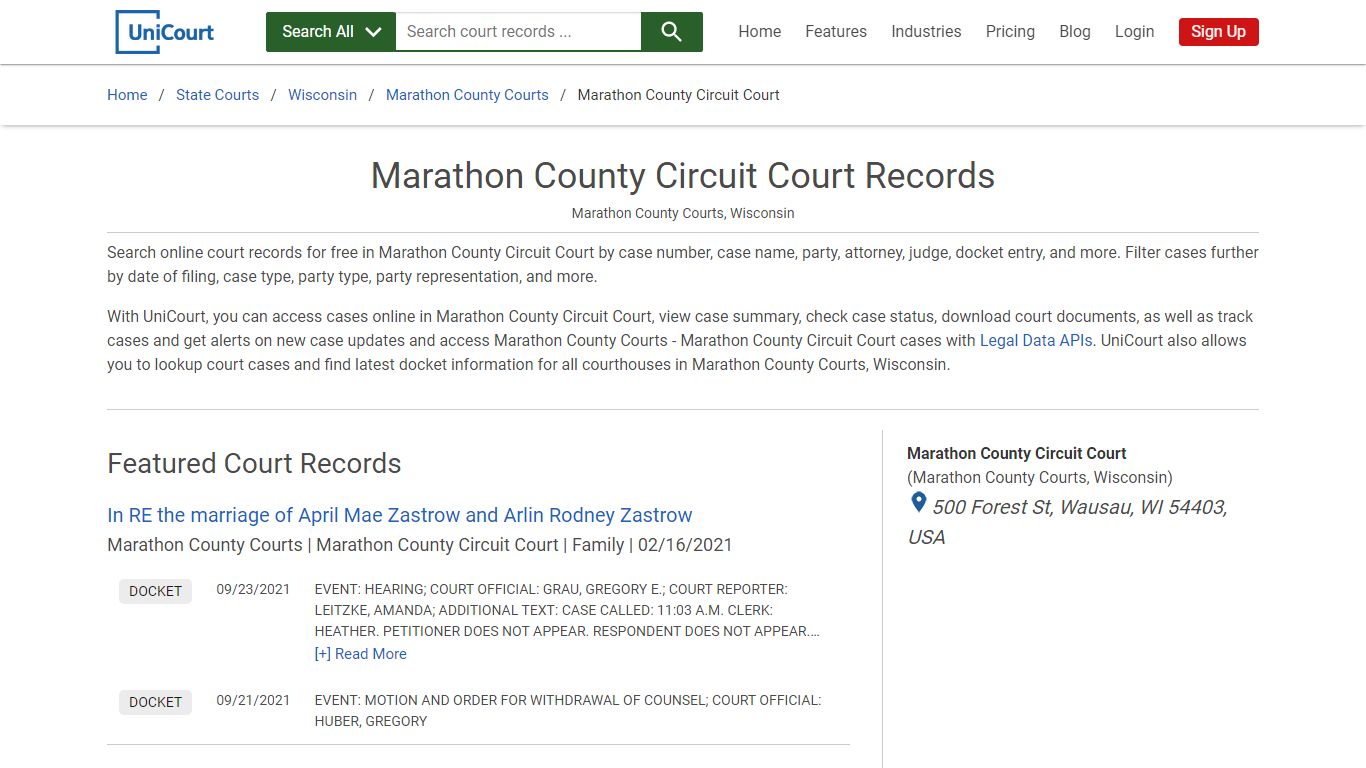 Marathon County Circuit Court Records | Marathon | UniCourt