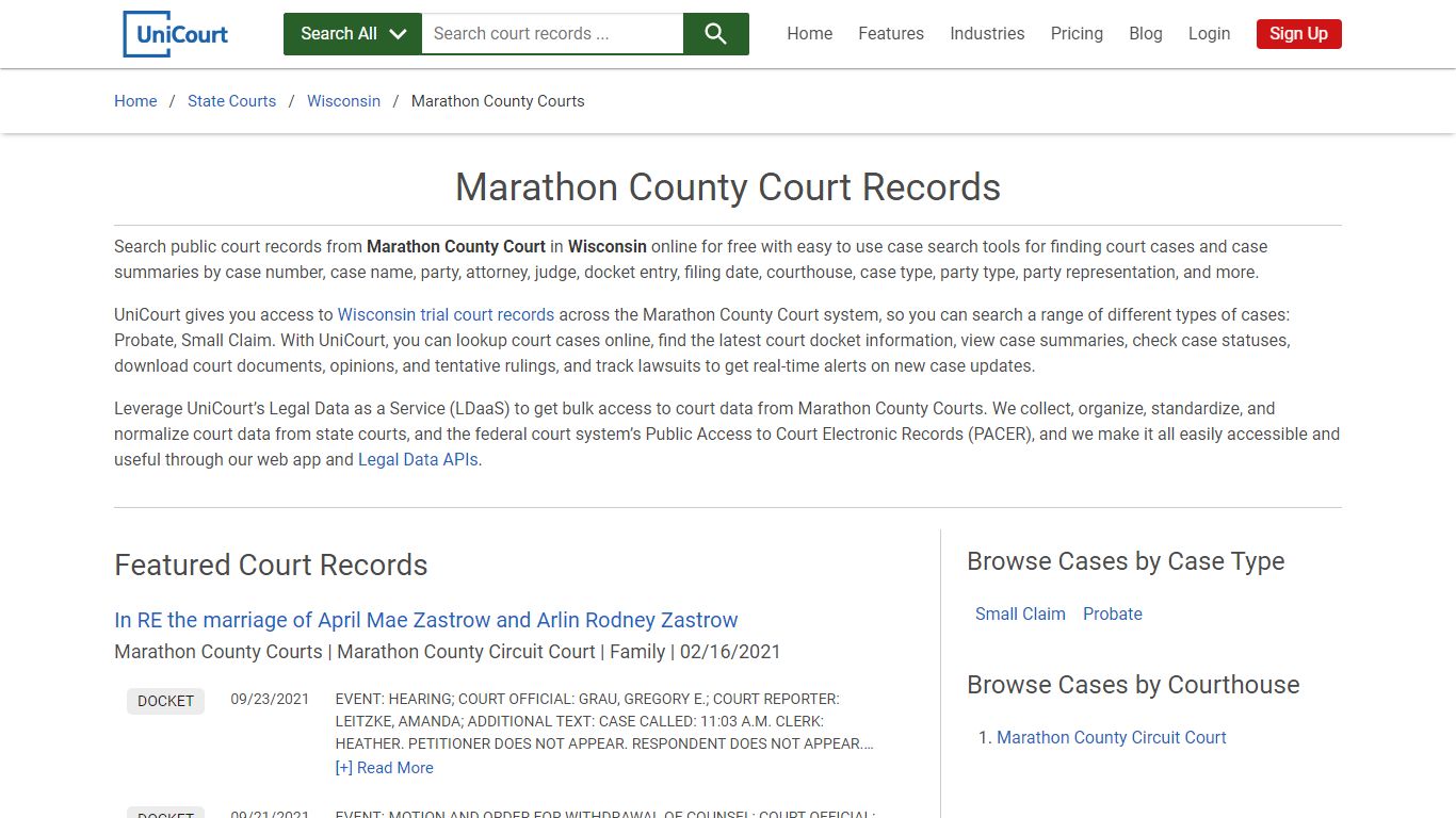 Marathon County Court Records | Wisconsin | UniCourt